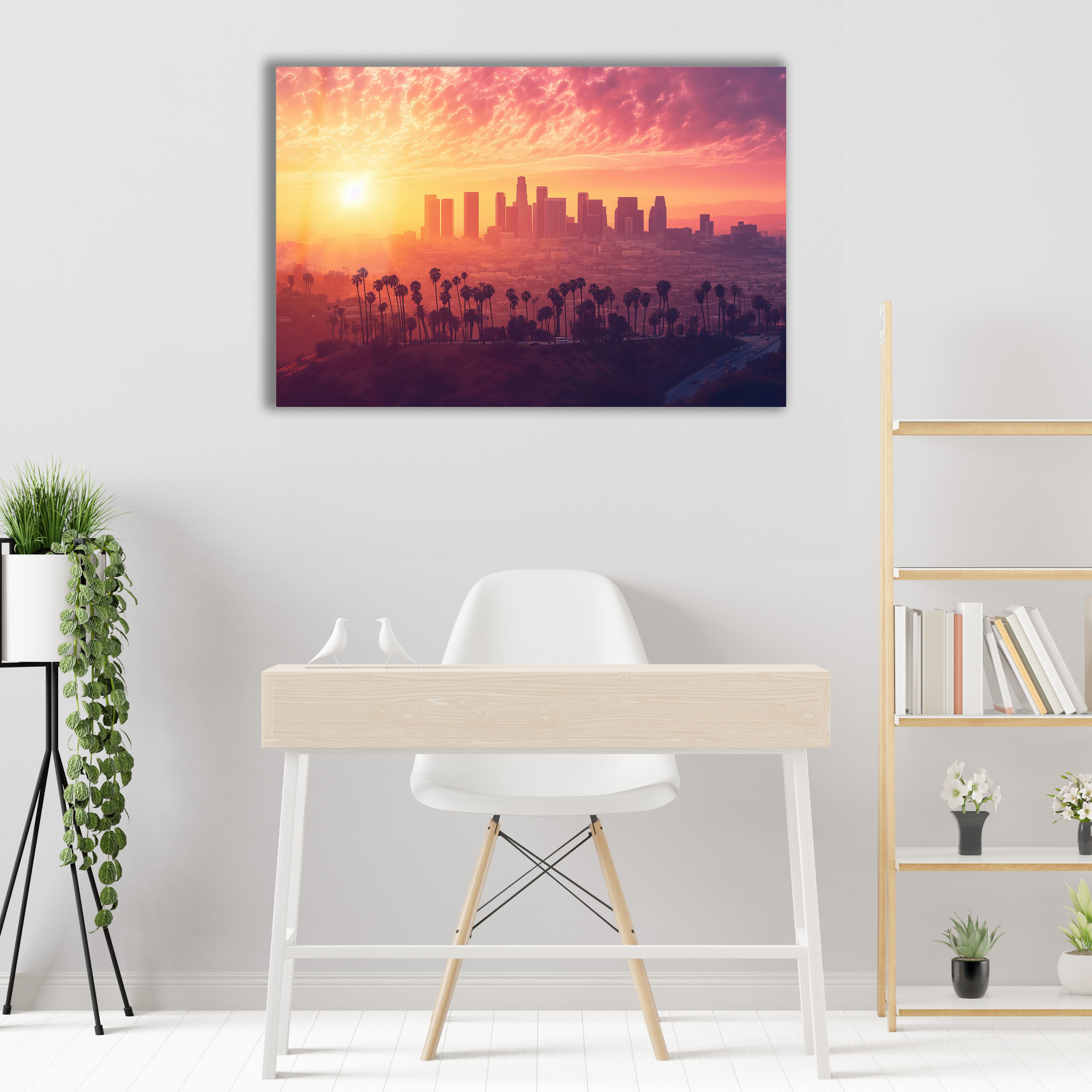 Los Angeles Gün Batımı Dijital Sanat Cam Tablo